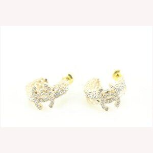 Chanel 23V Gold Quilted Crystal CC Hoop Earrings 5CJ1229
